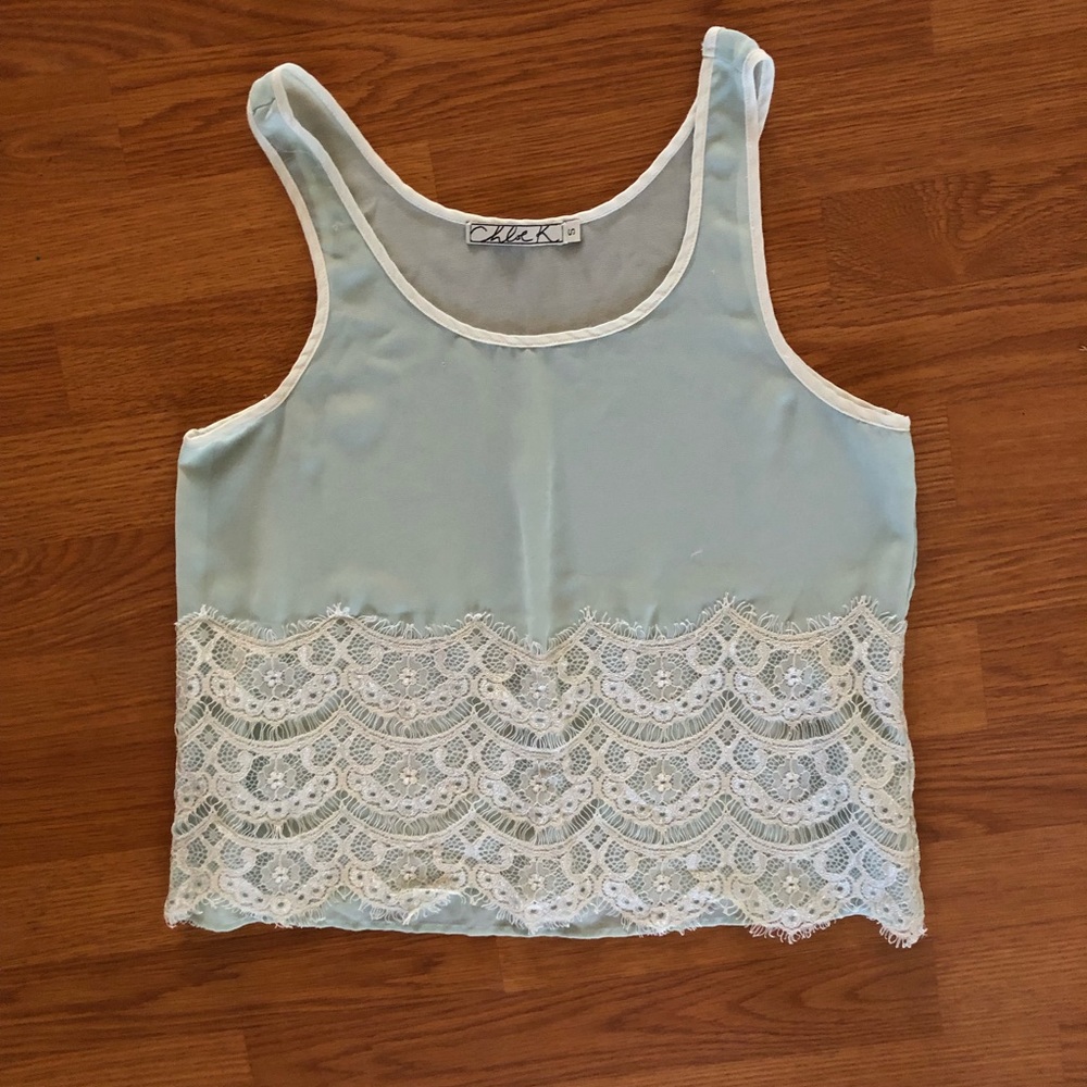 Chloe K Light Mint Green Tank Top with Lace